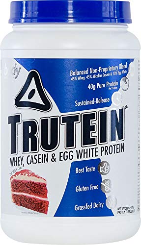 Body Nutrition Protein Powder - Trutein Red Velvet Cake 2lb Whey, Casein & Egg White - Natural Low Carb Keto Friendly Drink - Zero Sugar - Lean Muscle Builder, Weight Loss, Workout, Recovery