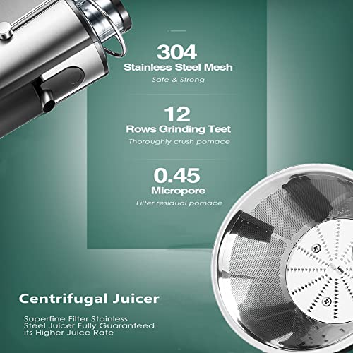 Juicer Centrifugal Juicer Machine for Fruit, Vegetables, 3" Wide Mouth, Updated Motor, Non-slip Design, Silver