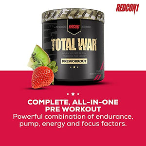 Redcon1 Total War Preworkout - Boost Energy, Increase Endurance and Focus, Beta-Alanine, 350mg Caffeine, Citrulline Malate, Nitric Oxide Booster - Keto Friendly (Strawberry Kiwi)