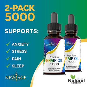 5000 Hemp Oil Extract for Pain, Stress Relief 2-Pack - Hemp Extract - Grown & Made in USA - Natural Hemp Drops - Helps with Sleep, Skin & Hair