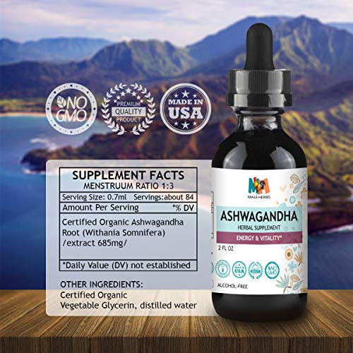 Ashwagandha Tincture - Organic Withania Somnifera Liquid Extract Promoting Stress Relief, Brain & Heart Function - Alcohol-Free Herbal Drops for Energy - Vegan, Non-GMO - 2 fl. Oz Bottle (2 FL OZ)