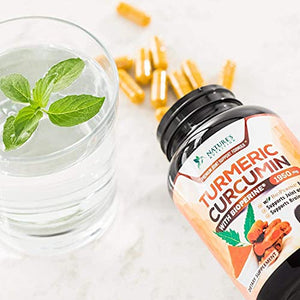 Turmeric Curcumin Highest Potency 95% Curcuminoids 1950mg with BioPerine Black Pepper for Ultra High Absorption, Made in USA, Best Vegan Joint Support by Natures Nutrition - 60 Capsules