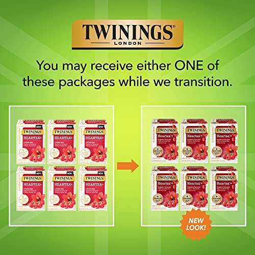 Twinings Superblends Heartea + Vitamin B1, Raspberry Flavoured Hibiscus Herbal Tea, Caffeine-Free, 16 Tea Bags (Pack of 6)