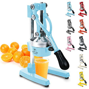 Zulay Professional Citrus Juicer - Manual Citrus Press and Orange Squeezer - Metal Lemon Squeezer - Premium Quality Heavy Duty Manual Orange Juicer and Lime Squeezer Press Stand, Blue