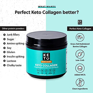Perfect Keto Collagen Peptides Protein Powder with MCT Oil - Grassfed, GF, Multi Supplement, Best for Ketogenic Diets, Use as Keto Creamer, in Coffee and Shakes for Women & Men – Salted Caramel