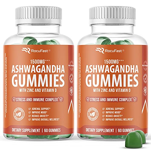 Ashwagandha Gummies with Zinc and Vitamin D for Stress Relief Calm Mood Support Sleep Support Immune Health - Made from Natural Ashwagandha Root Compare to Capsules Liquids Tablets Powders (1-Pack)