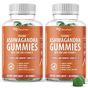 Ashwagandha Gummies with Zinc and Vitamin D for Stress Relief Calm Mood Support Sleep Support Immune Health - Made from Natural Ashwagandha Root Compare to Capsules Liquids Tablets Powders (1-Pack)