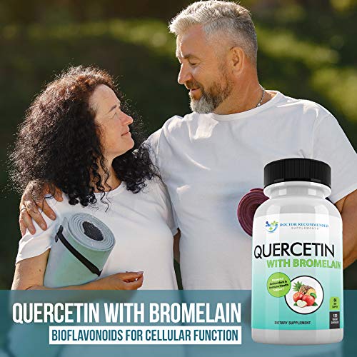 Quercetin 800mg w/Bromelain 165mg Per Serving- 120 Veggie Capsules-Full 60 Day Supply, Vitamin Supplement to Support Cardiovascular Health & Bioflavonoids for Cellular Function, Gluten Free, Non-GMO