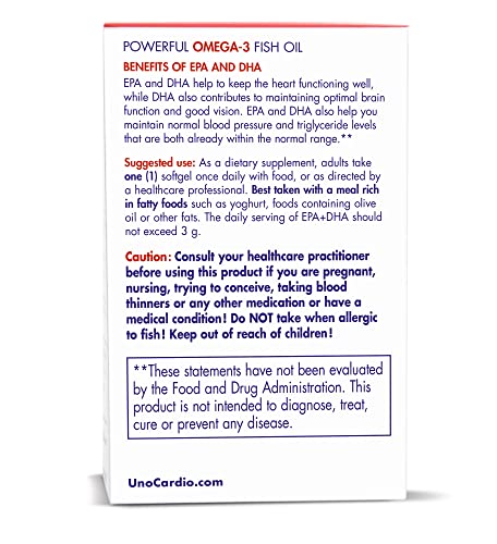 WHC, UnoCardio X2 Fish Oil (60 Softgels), Triglyceride Omega-3 Fatty acids - 1270 mg Fish Oil Supplement (622 mg EPA / 420 mg DHA/Total 1150 mg of Omega-3 per Serving)