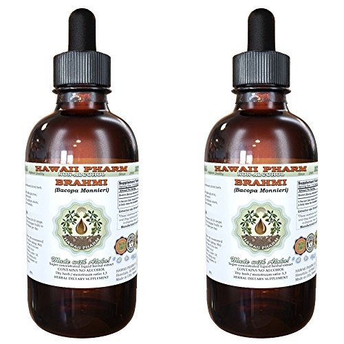 Brahmi Alcohol-Free Liquid Extract, Organic Brahmi Liquid (Bacopa Monnieri) Whole Herb Dried Glycerite Hawaii Pharm Natural Herbal Supplement 2x2 oz