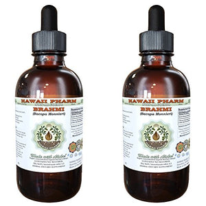 Brahmi Alcohol-Free Liquid Extract, Organic Brahmi Liquid (Bacopa Monnieri) Whole Herb Dried Glycerite Hawaii Pharm Natural Herbal Supplement 2x2 oz