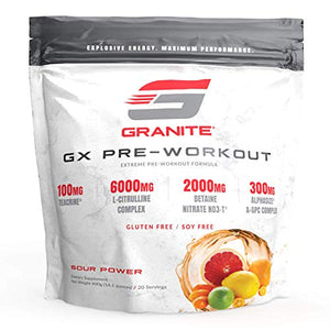 Granite® GX Pre-Workout Supplement (Sour Power) Advanced Formula for Pump, Focus, Energy, Performance | Citrulline, Taurine, Lions Mane, Tyrosine, Teacrine, Betaine, Carnosyn, Creatine | Vegan, USA