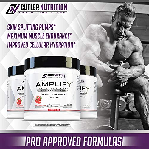 Amplify Caffeine Free Pre Workout for Men and Women: Stim Free Muscle Pump Enhancer, Hydration Powder with Electrolytes, L Citrulline, Creatine HCl for High Volume Training | Peach Mango, 40 Servings