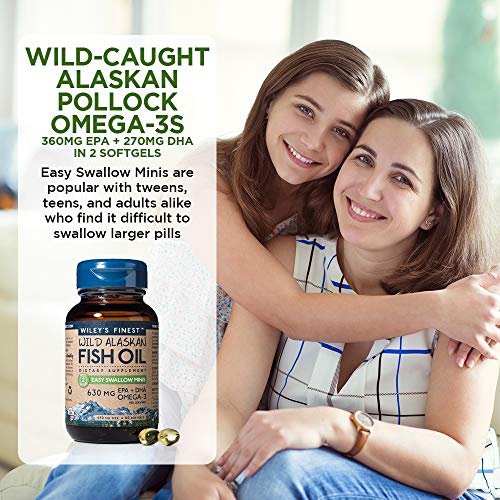 Wild Alaskan Omega-3 Fish Oil - Easy Swallow Minis 2X Double Strength 630mg EPA + DHA Natural Supplement 180 Mini Softgels