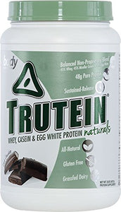 Body Nutrition Protein Powder - Trutein Naturals Dark Chocolate 2lb Whey, Casein & Egg White - Natural Low Carb Keto Friendly Drink - Lean Muscle Builder, Weight Loss, Workout, Recovery