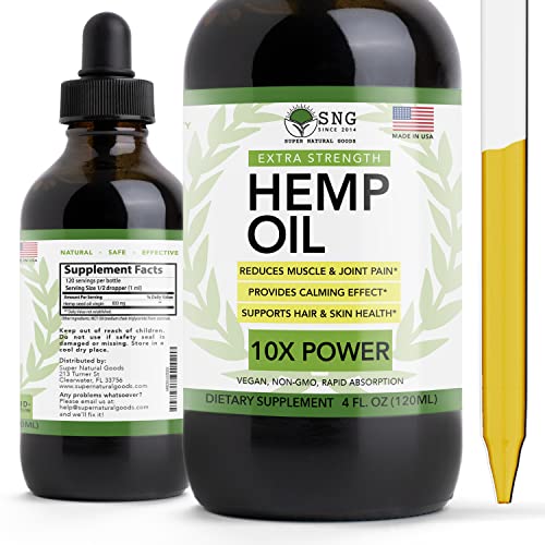 Hemp Oil - 4 oz - (99,000MG) Extra Strength Better Sleep, Skin & Hair - Hemp Seed Oil Extract for Pain Relief and Inflammation, Anxiety Stress Supports Healthy Immune System by Super Natural Goods