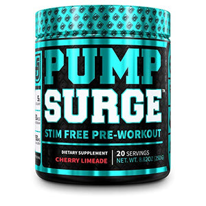 PUMPSURGE Caffeine Free Pump & Nootropic Pre Workout Supplement - Non Stimulant Preworkout Powder & Nitric Oxide Booster - 20 Servings, Cherry Limeade