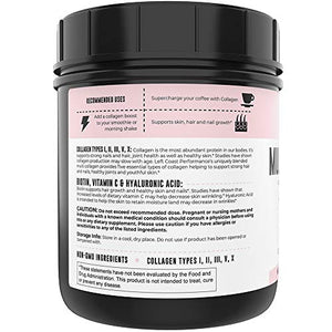 Collagen with Biotin, Hyaluronic Acid, Vitamin C, 1 lb Powder. Hydrolyzed Multi Collagen Peptide Protein. Types I, II, III, V, X, Collagen for Hair, Skin, Nails*. Collagen Supplement for Women, Men