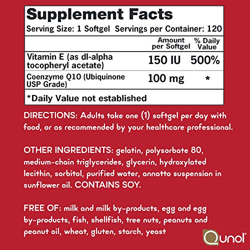Qunol Ultra CoQ10 100mg 3X Better Absorption Patented Water and Fat Soluble Natural Supplement Form Coenzyme Q10 Antioxidant for Heart Health Packs Softgels, 120 Count