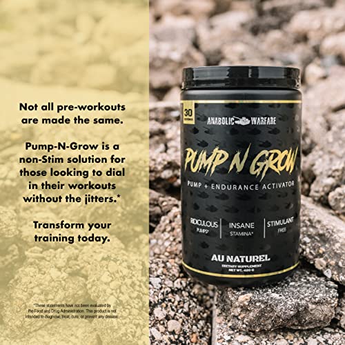 Title: Pump-N-Grow Muscle Pump and Nitric Oxide Boosting Supplement by Anabolic Warfare * - Caffeine Free Pre Workout with L-Citrulline, L-Arginine, Beta-Alanine (Au Naturel – 30 Servings)