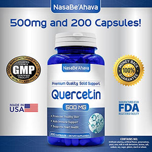 NasaBeahava Pure Quercetin 500mg Supplement - 200 Capsules - Quercetin Dihydrate to Support Cardiovascular Health