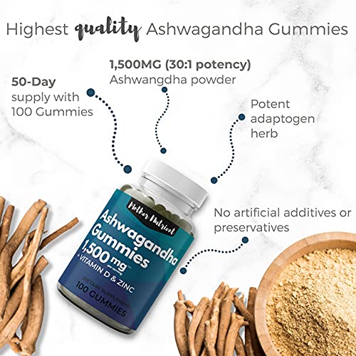 Ashwagandha Gummies by Mother Nutrient - 100 Low Sugar Gummy Made with Ashwaganda 30:1 Extract - Cortisol Stress Relief, Adrenal & Immunity Support - 1500 mg Supplement