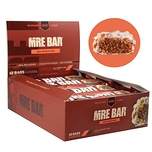 Redcon1 MRE Bar - Meal Replacement Protein Bar (1 Box / 12 Bars), Real Whole Food Sourced Protein, Real Food Taste, 20G Protein (Iced Carrot Cake)