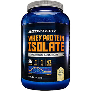 BodyTech Whey Protein Isolate Powder with 25 Grams of Protein per Serving BCAA's Ideal for PostWorkout Muscle Building Growth, Contains Milk Soy Vanilla (3 Pound)