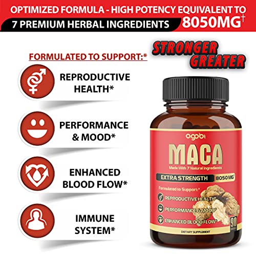 2Packs Maca Root Capsules - 7in1 Equivalent 8050mg Powder - Blended with Ashwagandha Root, Ginseng Root, Tribulus Terrestris & More - Reproductive Health & Immune Support - 180 Count 6-Month Supply