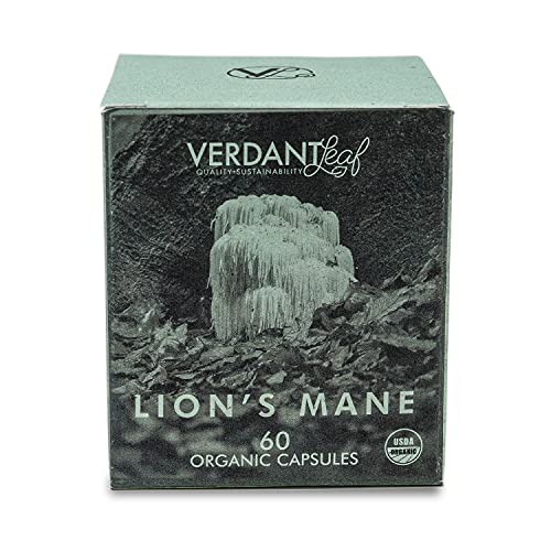 Verdant Leaf Organic Lions Mane Mushroom Supplement – Improves Memory, Recall, Concentration, Mood, Energy, Clarity & Creativity, Immune Boosting, Non-GMO, Vegan, Gluten Free - 60 Capsules