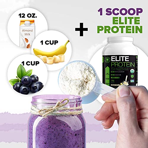 Elite Protein - Organic Plant Based Protein Powder, Vanilla, Pea and Hemp Protein, Muscle Recovery and Meal Replacement Protein Shake, USDA Organic, Non-GMO, Dairy-Free - Vegan - 30 Servings