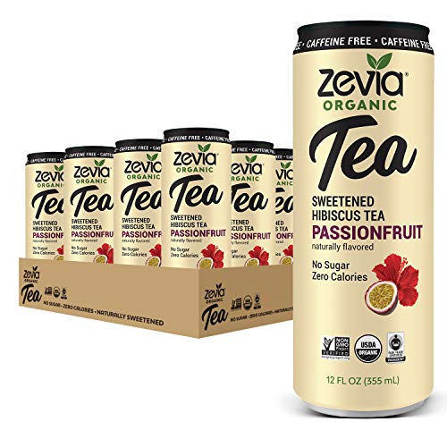 Zevia Organic Sugar Free Iced Tea, Caffeine Free Hibiscus Tea Passionfruit, 12 Ounces (Pack of 12)