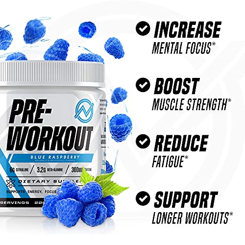 Outwork Nutrition Pre-Workout Supplement with Nootropics - Energy & Mental Focus for Better Workouts - Backed by Science (Blue Raspberry, 226 Grams)