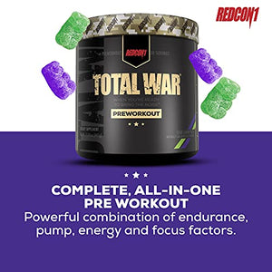 Redcon1 Total War Preworkout Powder - 30 Servings, Boost Energy, Increase Endurance and Focus, Beta-Alanine, 350mg Caffeine, Citrulline Malate, Nitric Oxide Booster - Keto Friendly (Sour Gummy Bear)