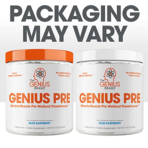 Genius Pre Workout Powder – All Natural Nootropic Preworkout & Caffeine Free Nitric Oxide Booster w/Beta Alanine & Alpha GPC | Boost Focus, Energy & NO | Muscle Builder Supplement - Blue Raspberry