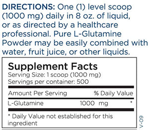Metabolic Maintenance L-Glutamine Powder - 1000mg Pure Amino Acid Supplement, Easy Drink Add-In - Support for Gut + Intestinal Health, Immune Function, Exercise + Muscle Recovery (500g / 500 Servings)