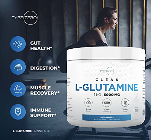 Ultra Clean L Glutamine Powder 5000 (1KG | 200serv) 5X Strength Pure L-Glutamine Supplement 5000mg for Gut Health - Supports Leaky Gut & Gastrointestinal Lining Repair Women & Men - Vegan, Gluten Free