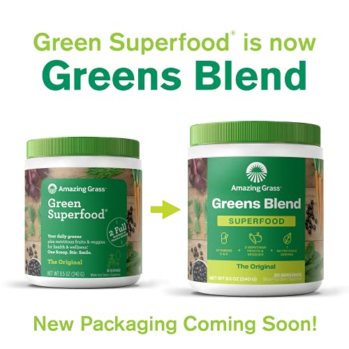 Amazing Grass Greens Blend Superfood: Super Greens Powder with Spirulina, Chlorella, Beet Root Powder, Digestive Enzymes, Prebiotics & Probiotics, Original, 60 Servings (Packaging May Vary)