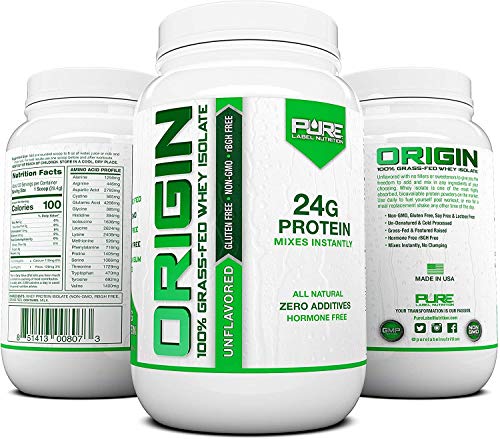 Pure Label Nutrition 100% Grass-Fed Whey Protein Isolate, 2lb Unflavored, No Fat, No Lactose, Micro-Filtered, Cold Processed, GMO Free, rBGH Free, Soy Free, Gluten Free, Zero Carbs and No Sugar Added