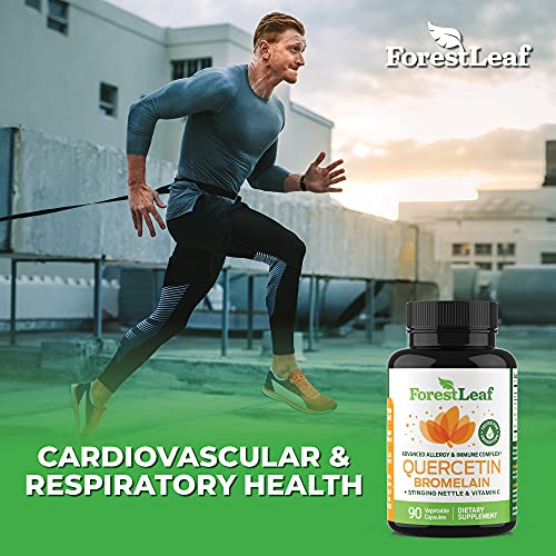 Quercetin 500mg with Bromelain, Vitamin C and Stinging Nettle – Advanced Sinus and Allergy Supplement – Natural Vegetable Capsules – Non GMO, Dairy, Gluten, Egg and Nut Free - by ForestLeaf (180)