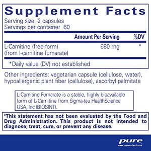 Pure Encapsulations - L-Carnitine Fumarate - Hypoallergenic Supplement Support for Enhanced Muscle and Fat Metabolism - 120 Capsules