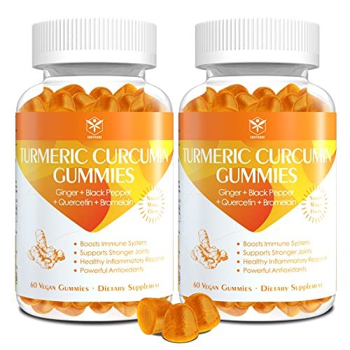 Turmeric Curcumin Gummies with Quercetin, Bromelain, Ginger, Bioperine - Organic & Vegan Anti-inflammatory, Seasonal, Immune, Joint Support Tumeric Curcumin Supplement with Black Pepper - 2Pc/120ct