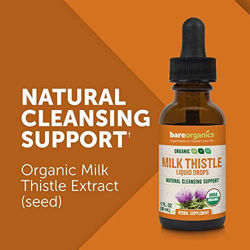 BareOrganics Milk Thistle Seed Liquid Drops, Herbal Supplement, 1 Ounce