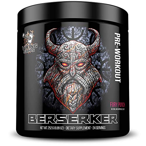 Viking Supps Berserker Pre-Workout, with Creatine, Beta-Alanine, and Caffeine for Energy, Fury Punch (Fruit Punch) Flavor, 24 Servings