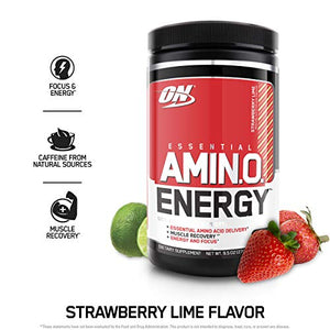 Optimum Nutrition Amino Energy - Pre Workout with Green Tea, BCAA, Amino Acids, Keto Friendly, Green Coffee Extract, Energy Powder - Strawberry Lime, 30 Servings