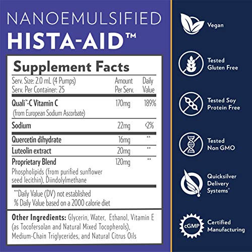 Quicksilver Scientific Nanoemulsified Hista-Aid - Liposomal Vitamin C, Quercetin + Diindolylmethane (DIM) - Flavonoids to Help Maintain Healthy Histamine Levels - Detox + Immune Support (1.7oz / 50ml)