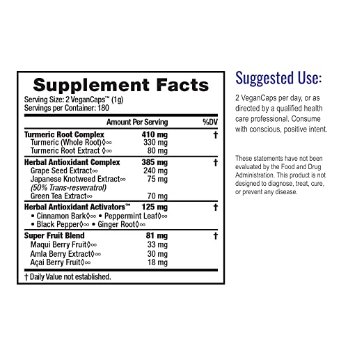 HealthForce SuperFoods Antioxidant Extreme - 360 VeganCaps - Pack of 2 - All-Natural Turmeric Root Complex - Supports Immune & Cognitive Functions - Kosher & Gluten Free - 360 Total Servings