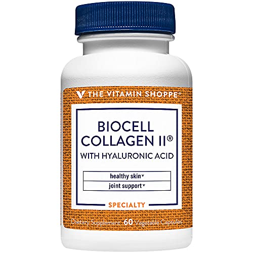 The Vitamin Shoppe Biocell Collagen II with Hyaluronic Acid 1000mg, Supports Skin and Joint Health, Promotes Joint Comfort and Stimulates Cartilage Producing Cells (60 Vegetable Capsules)