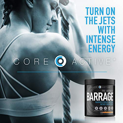 Core Active Barrage Pre Workout - Pre-Workout for Men and Women with Creatine, Beta-Alanine, Agmatine Sulfate, and Caffeine - Pump Up Your Workout with Intense Energy and Focus - Orange (30 Servings)