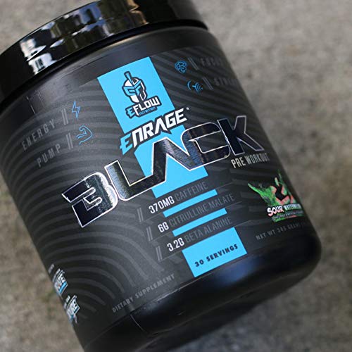 eFlow Nutrition Enrage Black High Stimulant Pre Workout Supplement - Preworkout Powder to Boost Energy, Pumps and Strength - 3 Flavors - 30 Servings - (Sour Watermelon)